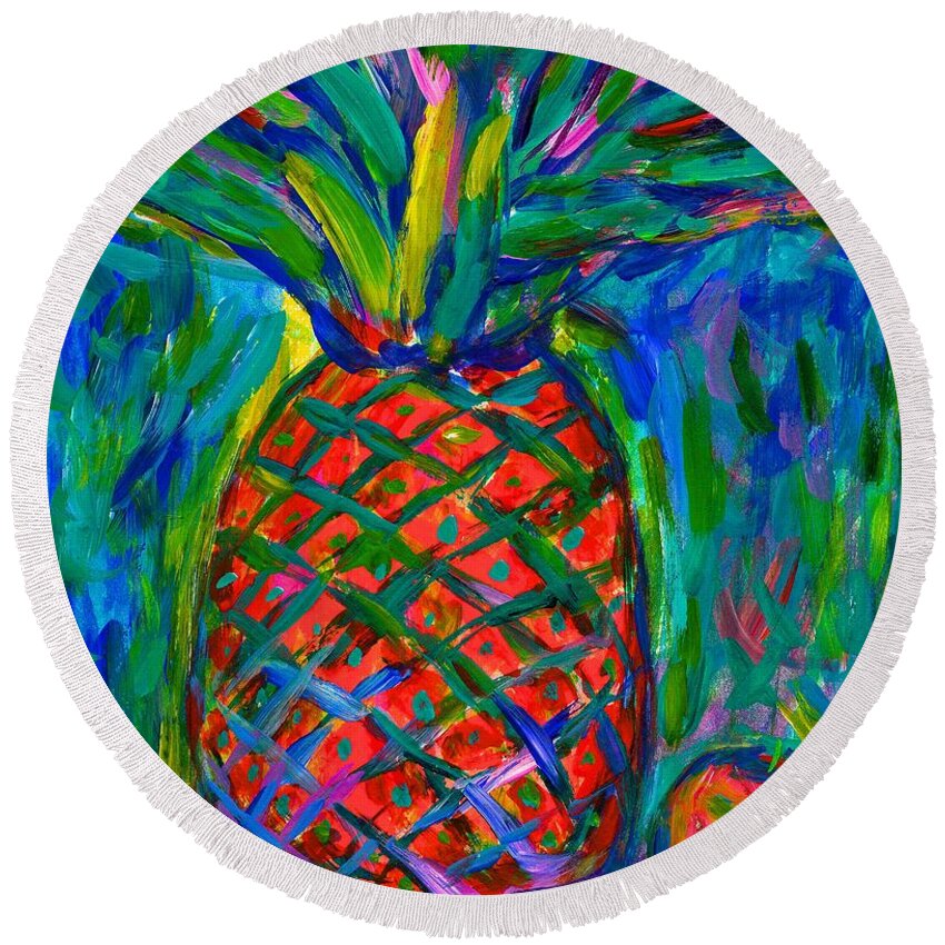 Pineapple Round Beach Towel featuring the painting Pineapple Burst by Kendall Kessler