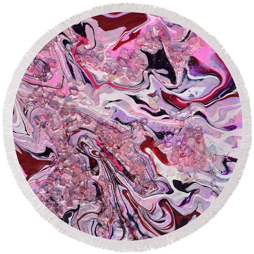 Pink Round Beach Towel featuring the mixed media Pink Agate by Donna Blackhall
