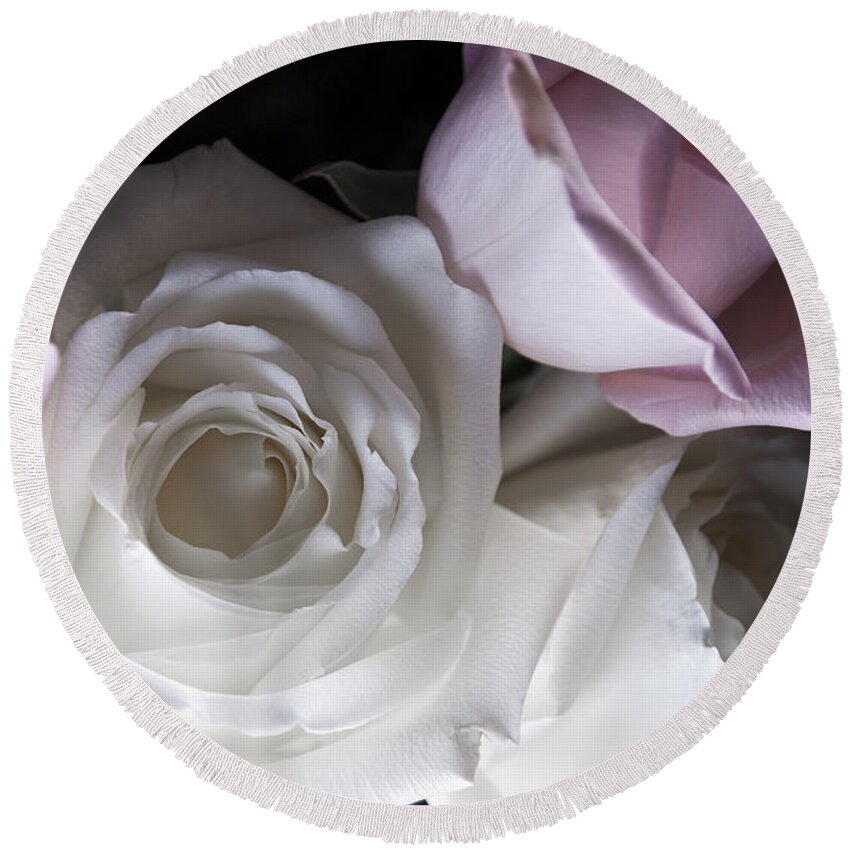 Roses Round Beach Towel featuring the photograph Pink and white roses by Jennifer Ancker