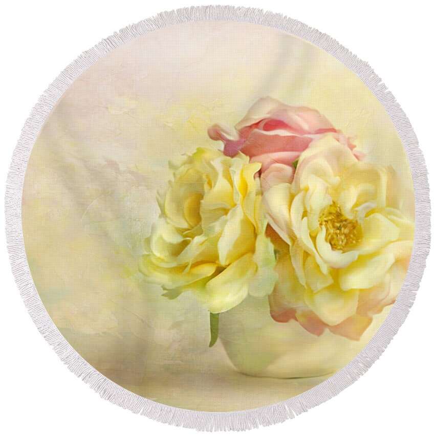 Floral Round Beach Towel featuring the photograph Pink And Yellow Roses by Theresa Tahara