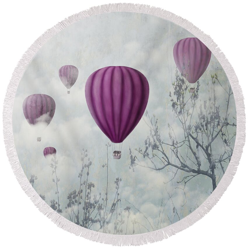 Balloon Round Beach Towel featuring the digital art Pink Balloons by Jelena Jovanovic