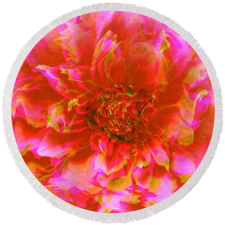 Fractal Art Round Beach Towel featuring the digital art Pink Flower by Elizabeth McTaggart