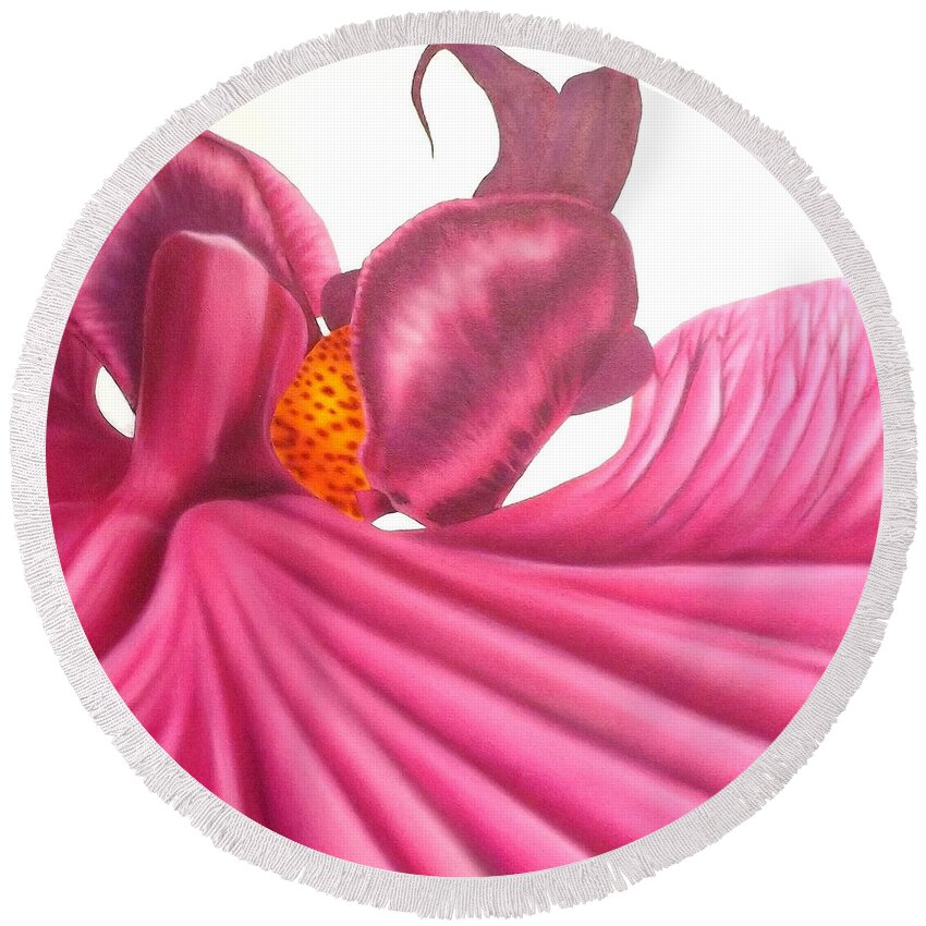 Pink Lady Round Beach Towel featuring the painting Pink Lady Square Dance by Darren Robinson