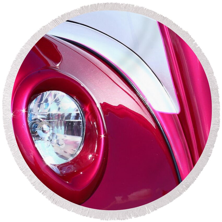 Car Round Beach Towel featuring the photograph Pink Passion by Linda Bianic