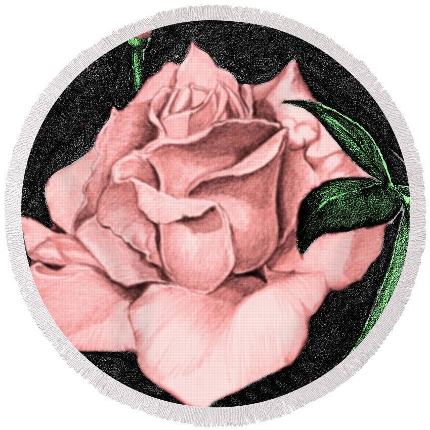 Rose Round Beach Towel featuring the drawing Pink Rose by Bill Richards