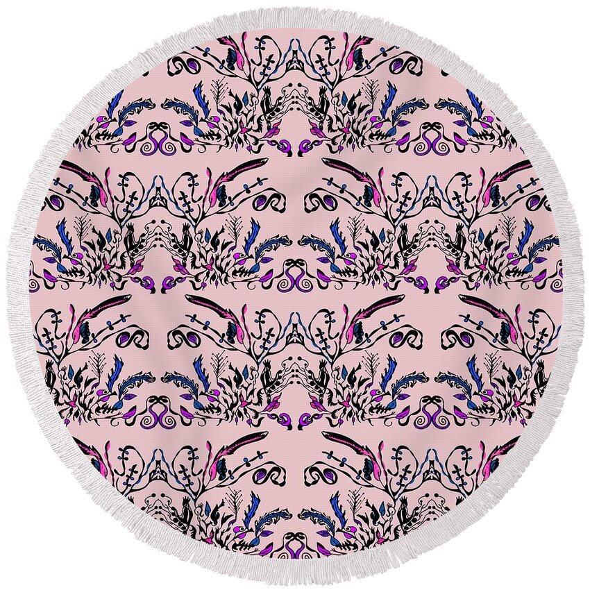 Floral Round Beach Towel featuring the mixed media Pink slut by Sumit Mehndiratta