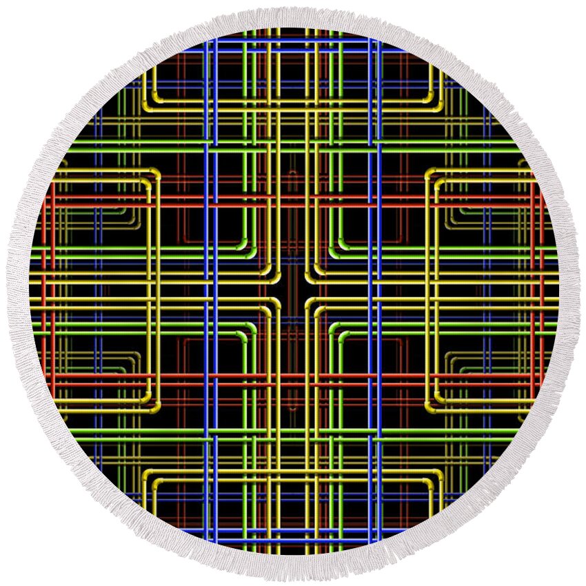Abstract Round Beach Towel featuring the digital art Pipe Dreams 3 by Mike McGlothlen