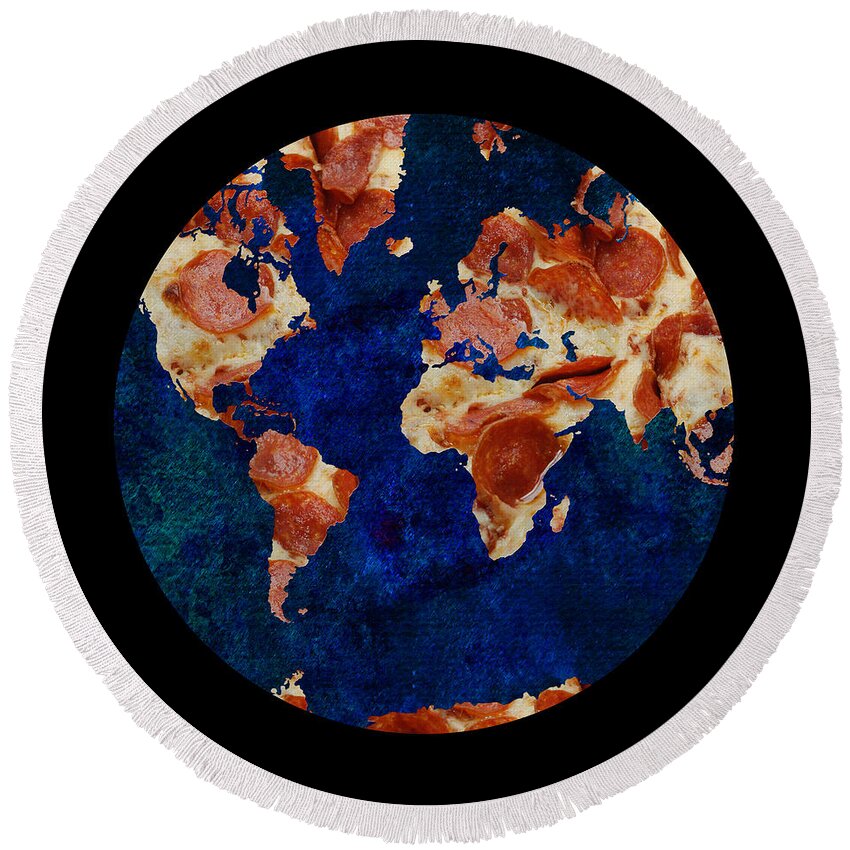 World Map Round Beach Towel featuring the photograph Pizza World by Andee Design