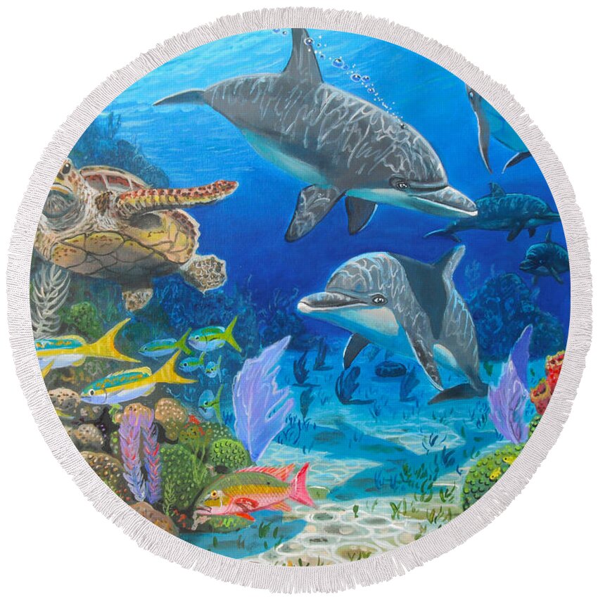 Porpoise Round Beach Towel featuring the painting Playground Re004 by Carey Chen