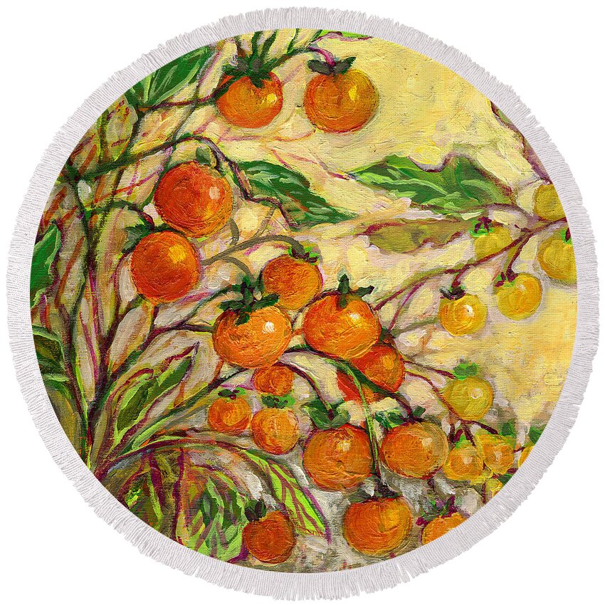 Tomato Round Beach Towel featuring the painting Plein Air Garden Series No 15 by Jennifer Lommers