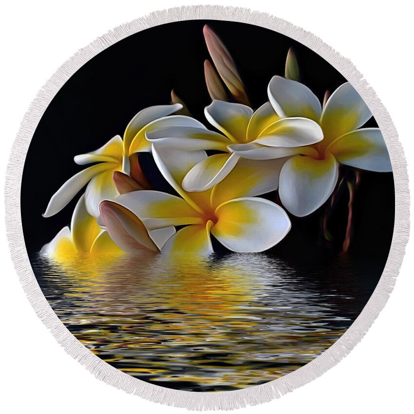 Photography Round Beach Towel featuring the photograph Plumeria Reflections by Kaye Menner