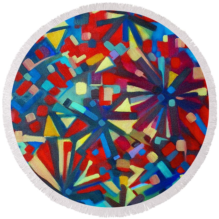Abstract Round Beach Towel featuring the painting Poetry In Motion 051108 by Selena Boron
