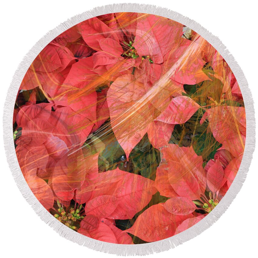 Photograph Round Beach Towel featuring the digital art Poinsettia by Donna Walsh