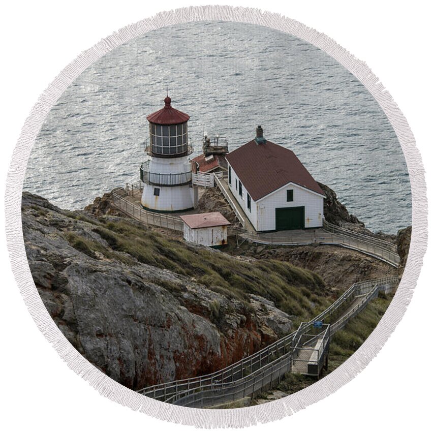 Lighthouse Round Beach Towel featuring the photograph Point Reyes Lighthouse by Mark Newman