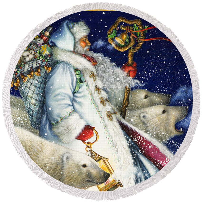 Santa Claus Round Beach Towel featuring the painting Polar Magic by Lynn Bywaters