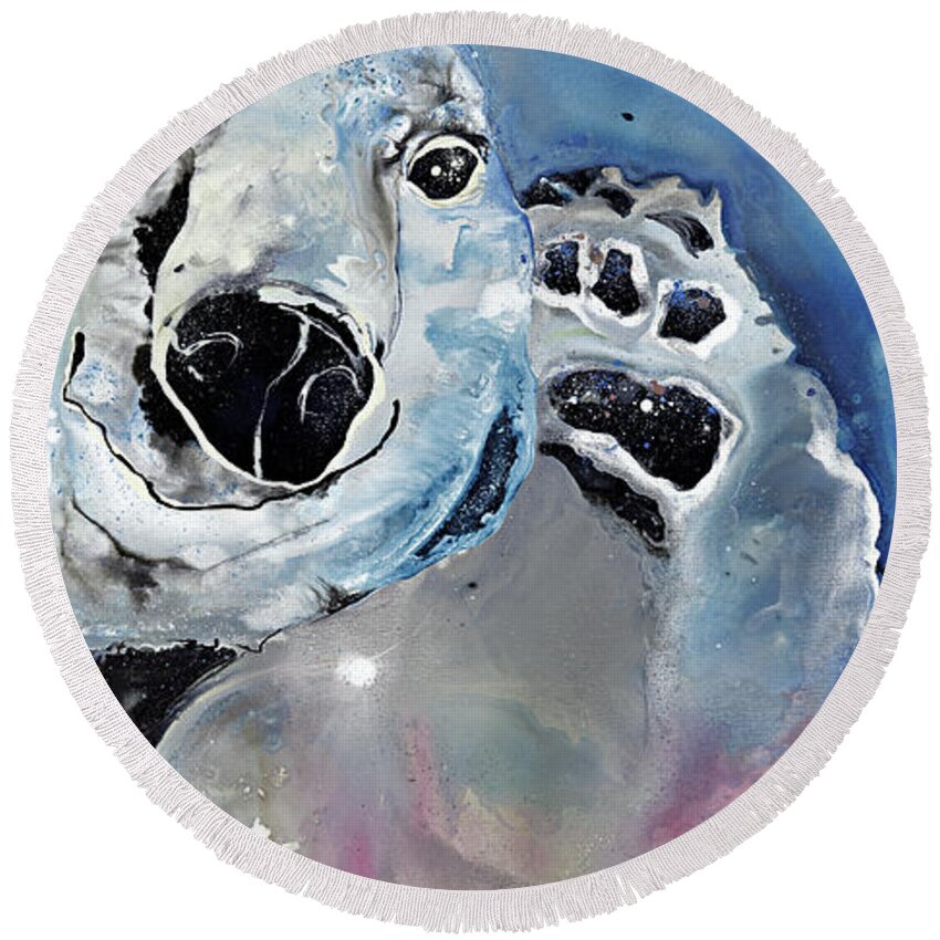 Animal Round Beach Towel featuring the painting Polarized by Kasha Ritter