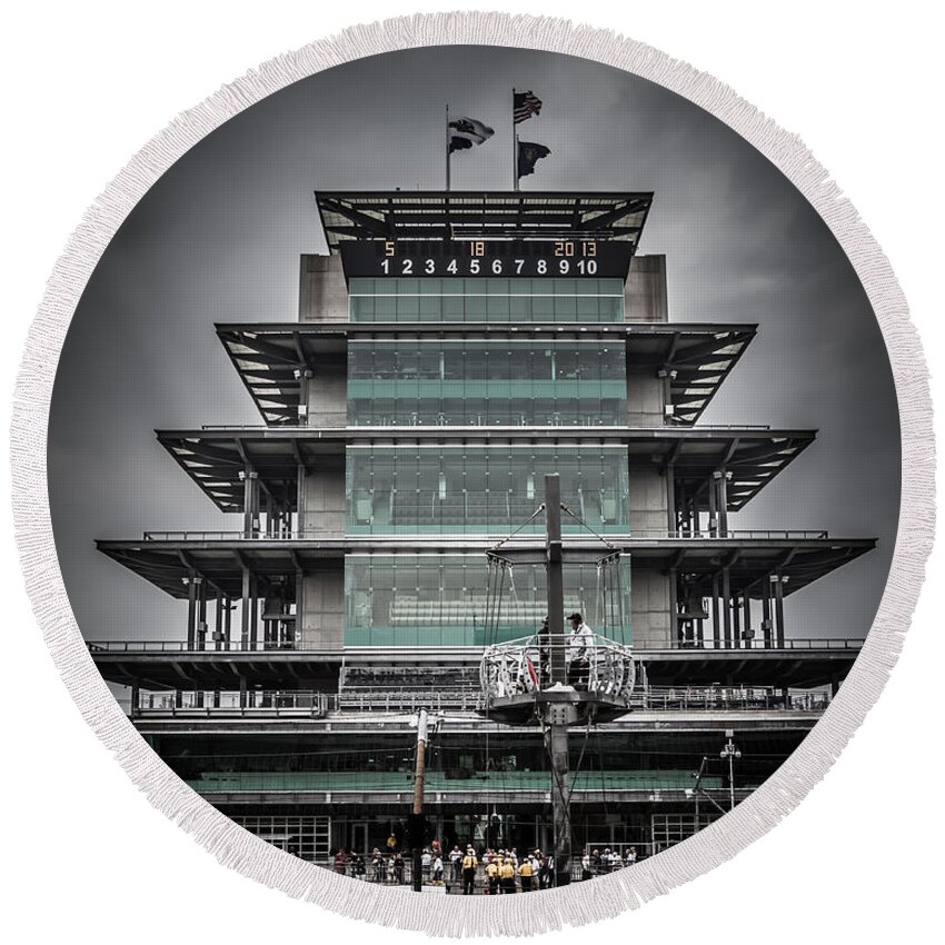 2013 Round Beach Towel featuring the photograph Pole Day at the Indy 500 by Ron Pate