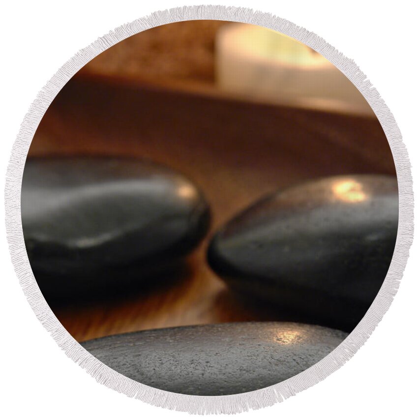 Spa Round Beach Towel featuring the photograph Polished Stones in a Spa by Olivier Le Queinec