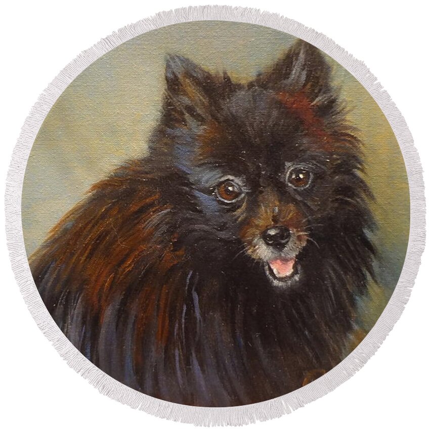Dog Print Round Beach Towel featuring the painting Pomeranian by Jenny Lee