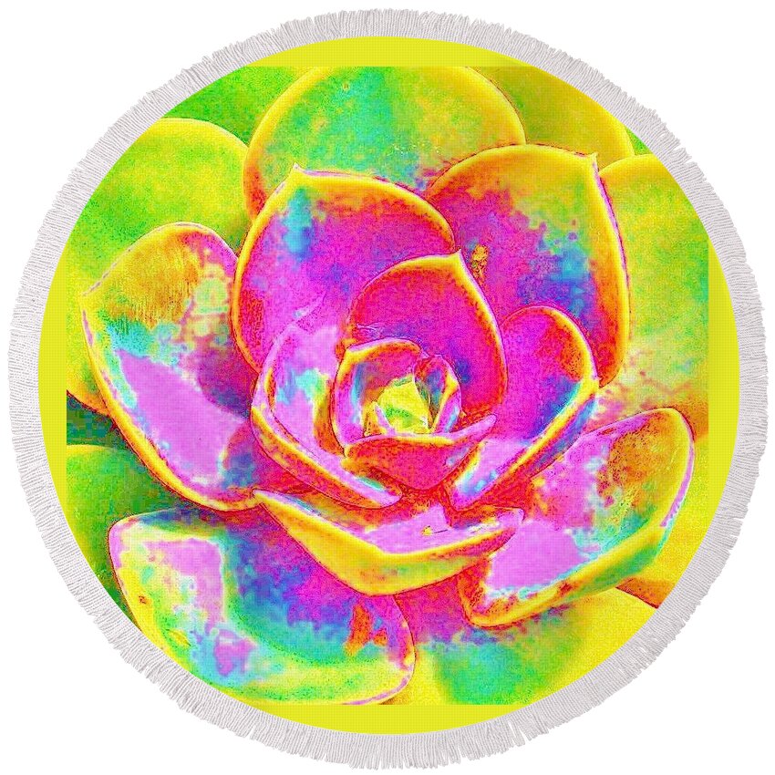 Succulent Round Beach Towel featuring the photograph Pop Art Succulent by Sharon Ackley