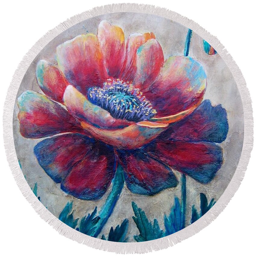 Poppy Round Beach Towel featuring the painting Pop-Pop-Poppy by Suzanne Theis