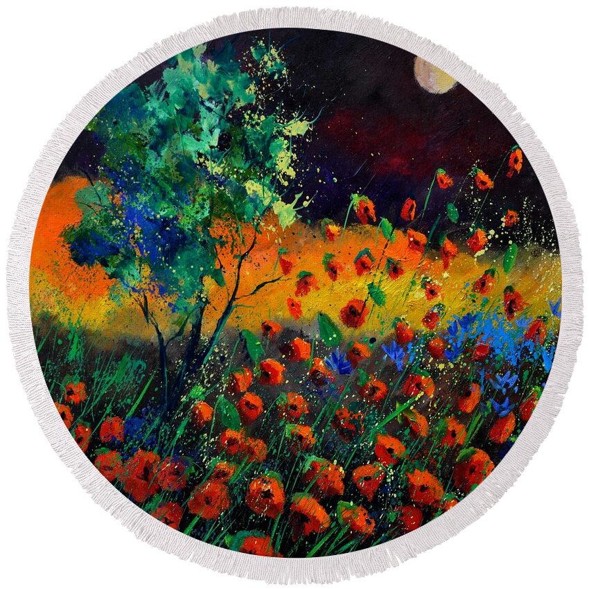 Landscape Round Beach Towel featuring the painting Poppies 774111 by Pol Ledent