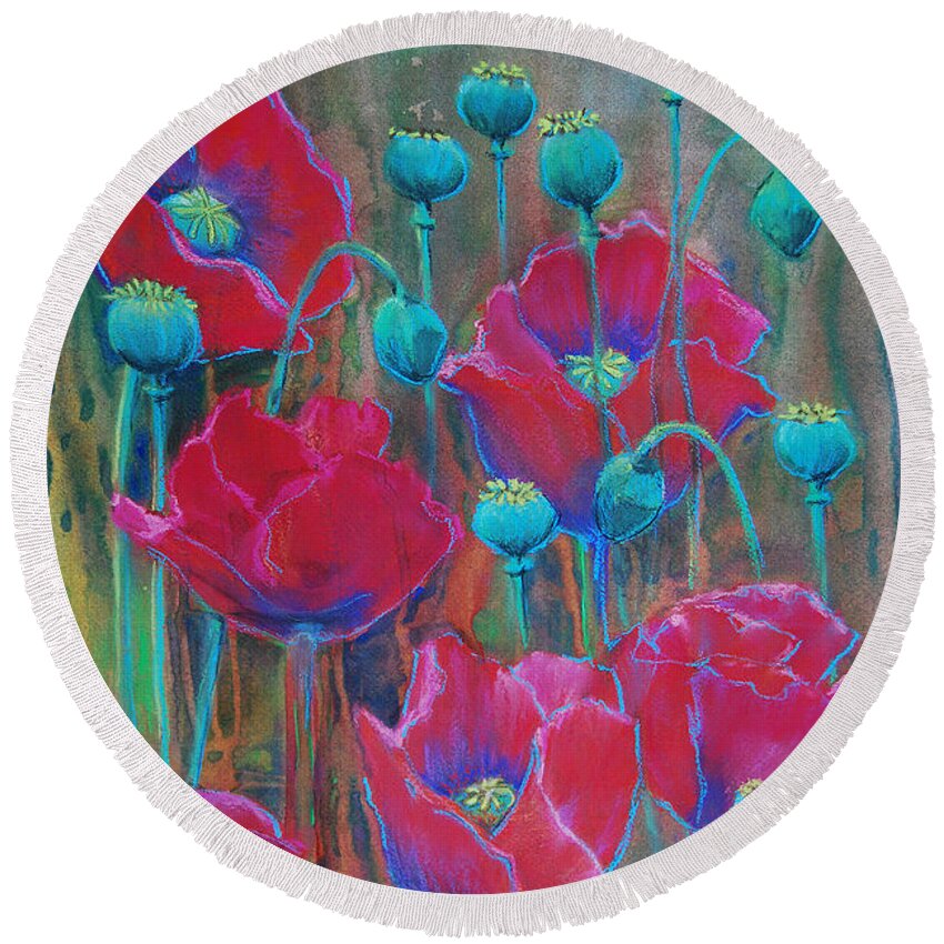 Flowers Round Beach Towel featuring the painting Poppies by Jani Freimann