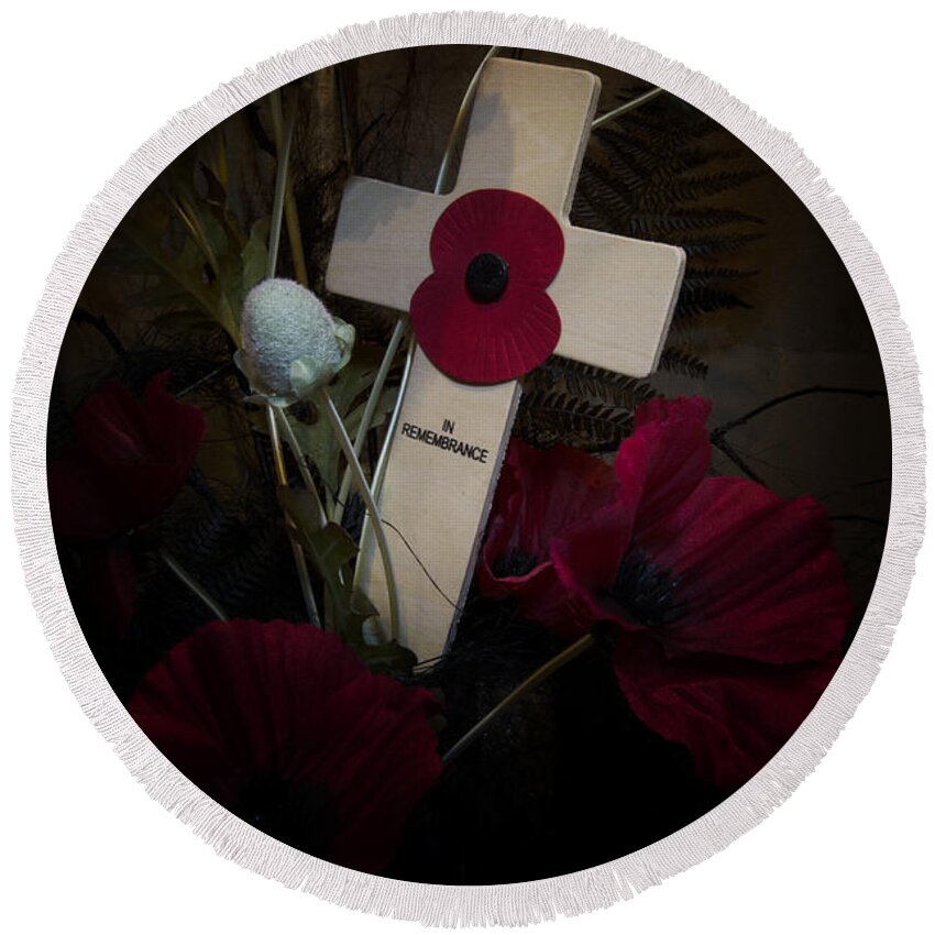 Flower Round Beach Towel featuring the photograph Poppy on the cross by Steev Stamford