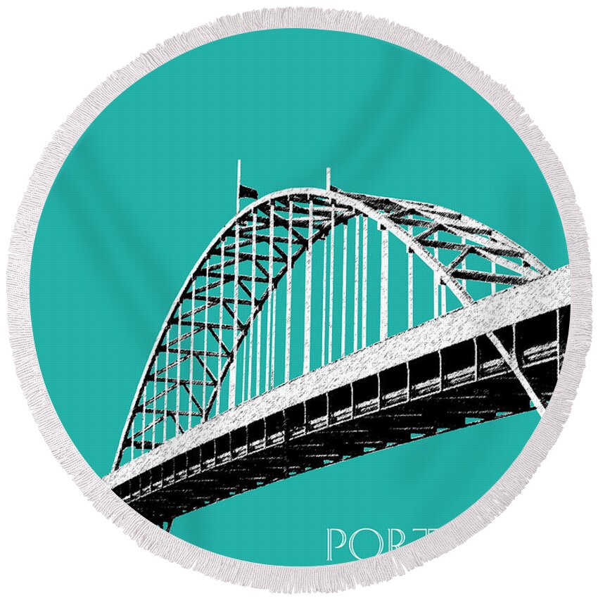 Architecture Round Beach Towel featuring the digital art Portland Bridge - Teal by DB Artist