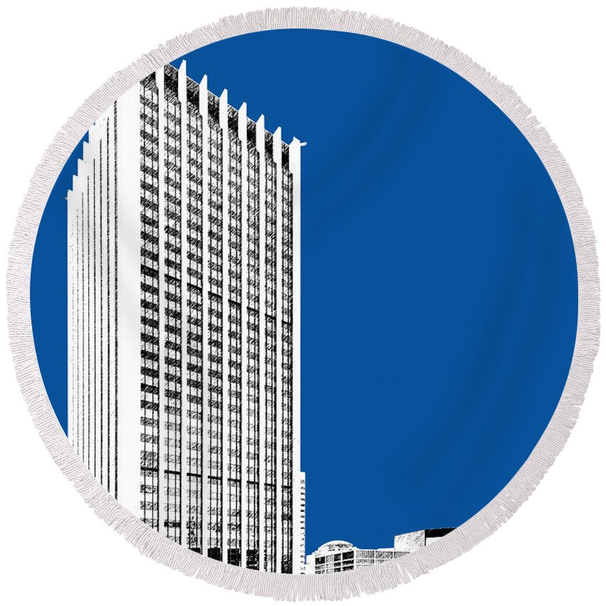Architecture Round Beach Towel featuring the digital art Portland Skyline Wells Fargo Building - Royal Blue by DB Artist