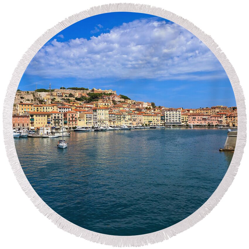 Italy Round Beach Towel featuring the photograph Portoferraio - view from the sea by Antonio Scarpi