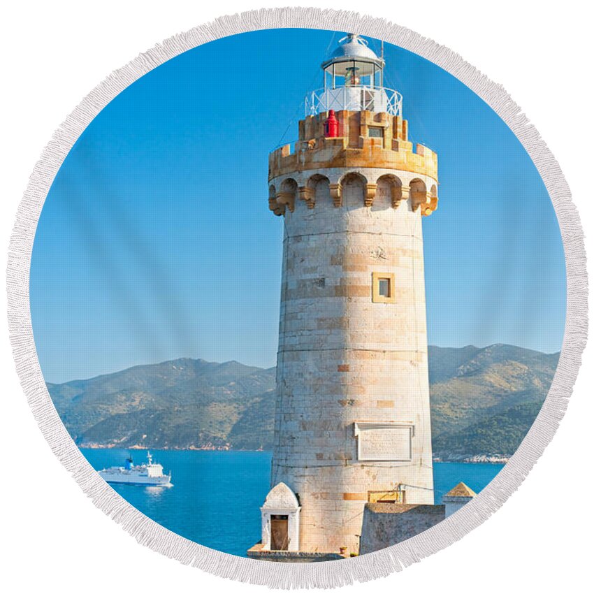 House Round Beach Towel featuring the photograph Portoferraio's lighthouse - Isle of Elba - Italy by Luciano Mortula