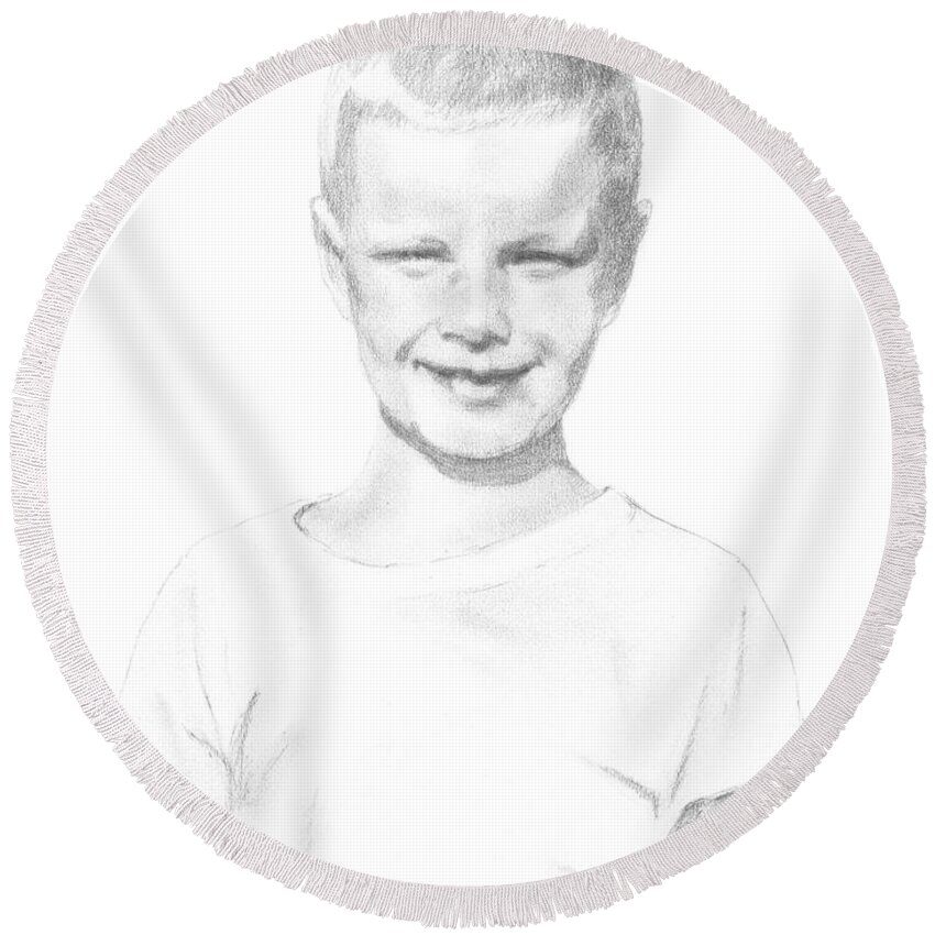 Portrait Round Beach Towel featuring the drawing Portrait of a Boy by Masha Batkova