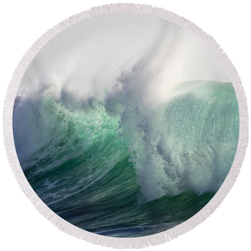Wave Round Beach Towel featuring the photograph Portuguese Sea Surf by Heiko Koehrer-Wagner