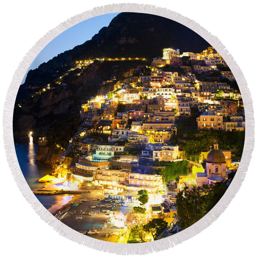Italy Round Beach Towel featuring the photograph Positano Glow by Leslie Leda