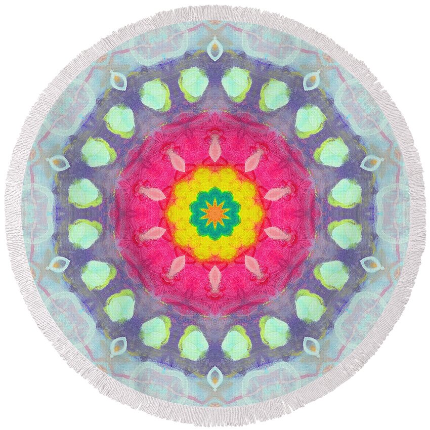 Mandala Round Beach Towel featuring the painting Positive Thoughts 1 by Ana Maria Edulescu