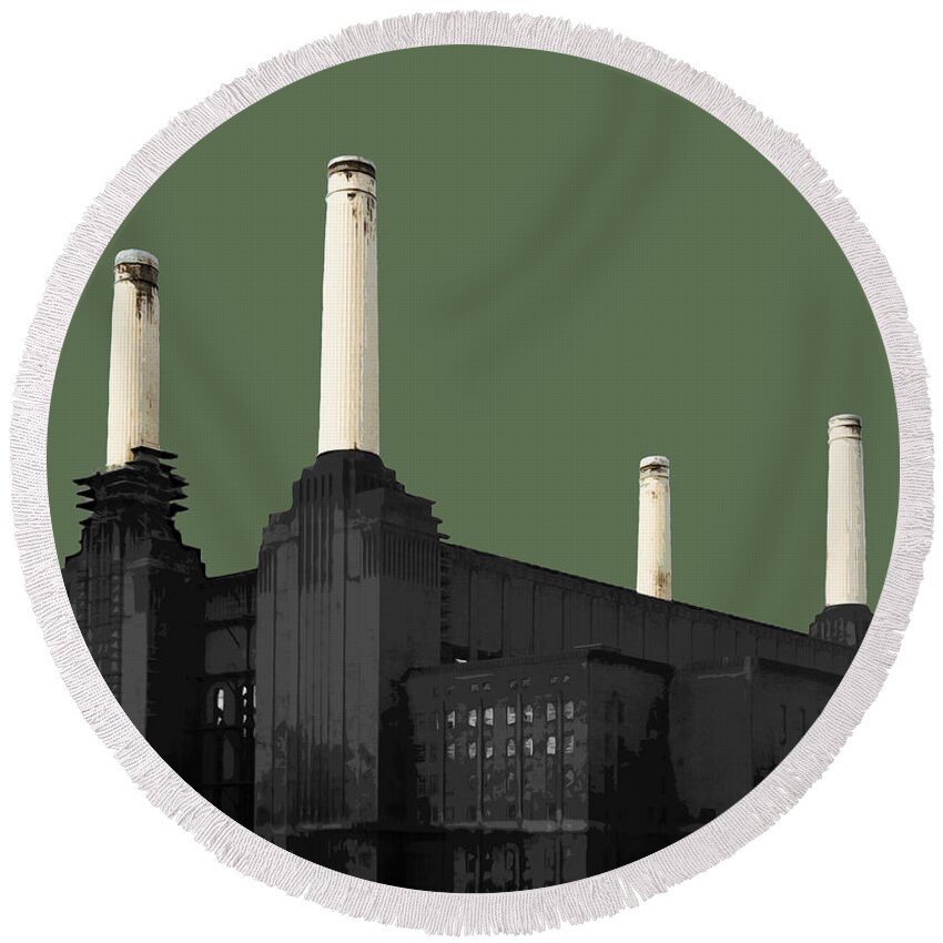 Battersea Round Beach Towel featuring the mixed media Power - Olive GREEN #2 by BFA Prints