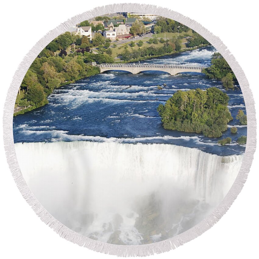 Blue Round Beach Towel featuring the photograph Powerful Bridal veil Falls with Niagara by Patricia Hofmeester