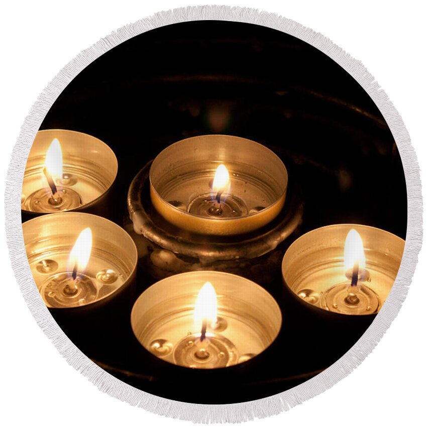 Notre Round Beach Towel featuring the photograph Prayer Candles in Notre Dame by John Daly