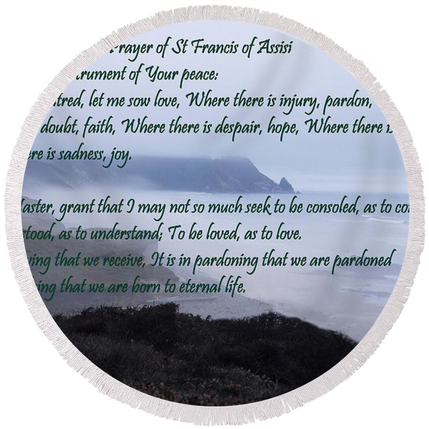 #catholcartgallery Round Beach Towel featuring the photograph Prayer of St Francis of Assisi by Sharon Elliott