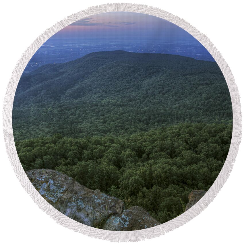 Mt. Nebo Round Beach Towel featuring the photograph Predawn at Sunrise Point from Mt. Nebo - Arkansas by Jason Politte