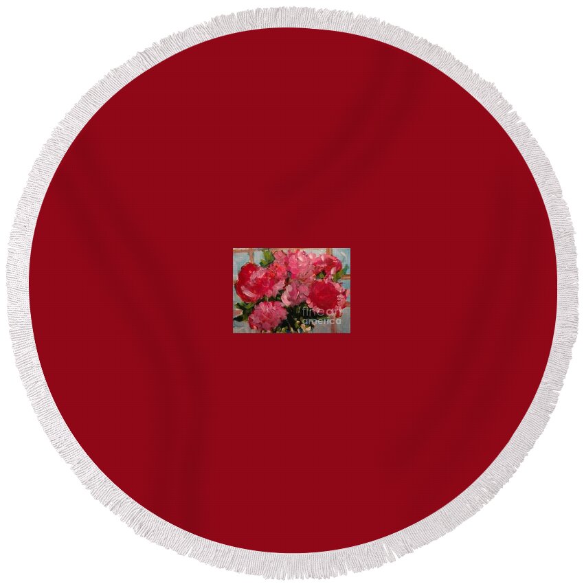 Floral Round Beach Towel featuring the painting Pretty In Pink by Sherry Harradence