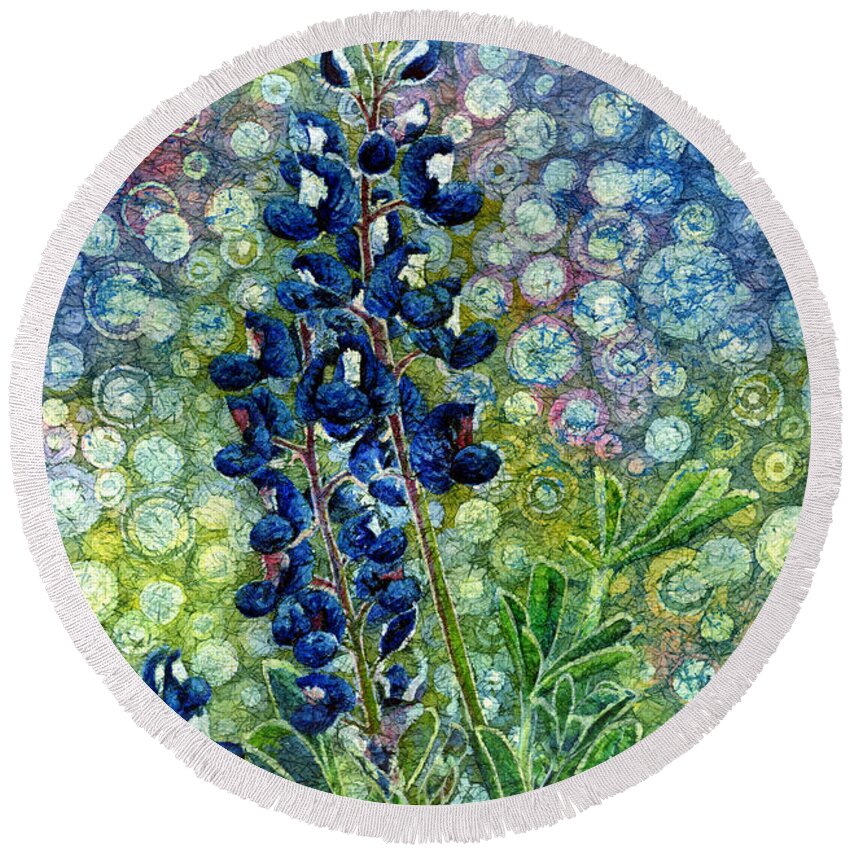 Bluebonnet Round Beach Towel featuring the painting Pretty in Blue by Hailey E Herrera