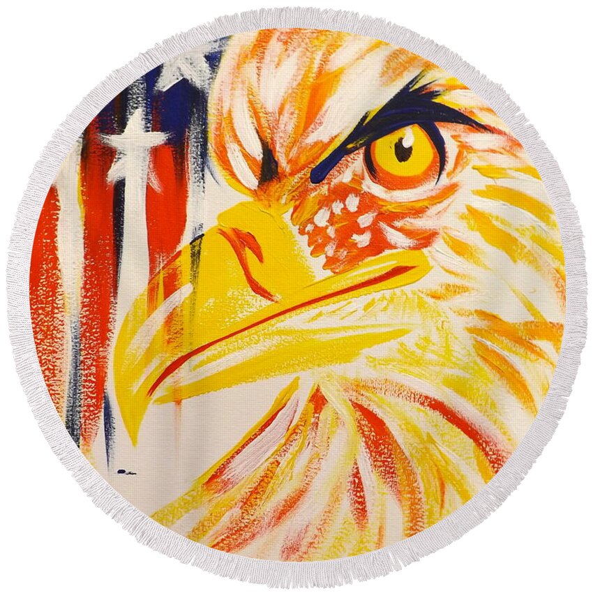 Eagle Round Beach Towel featuring the painting Primary Eagle by Darren Robinson