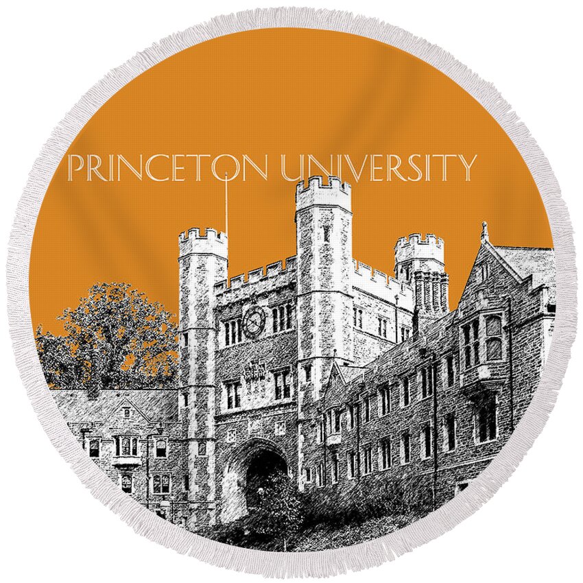 University Round Beach Towel featuring the digital art Princeton University - Dark Orange by DB Artist