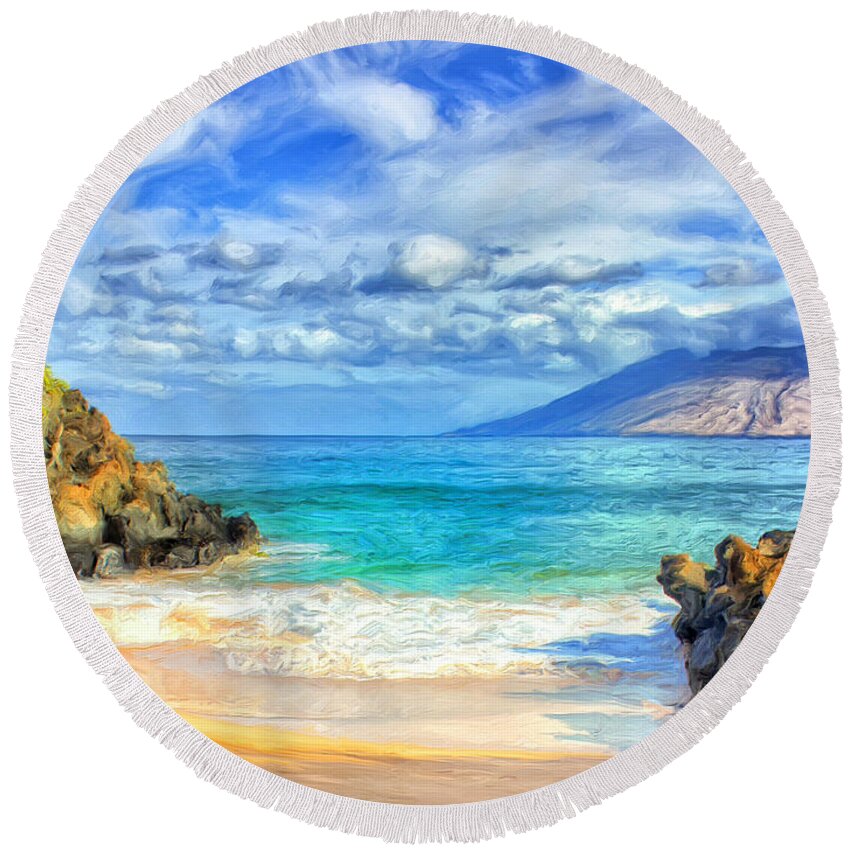Beach Round Beach Towel featuring the painting Private Beach at Wailea Maui by Dominic Piperata