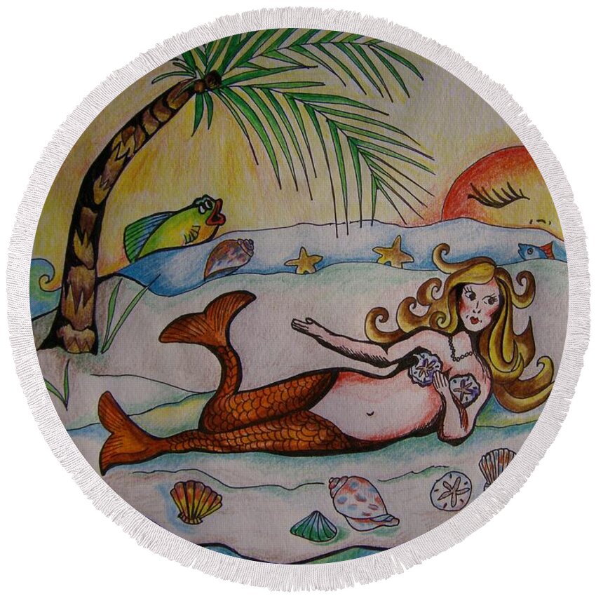 Water Round Beach Towel featuring the drawing Private Paradise by Leslie Manley