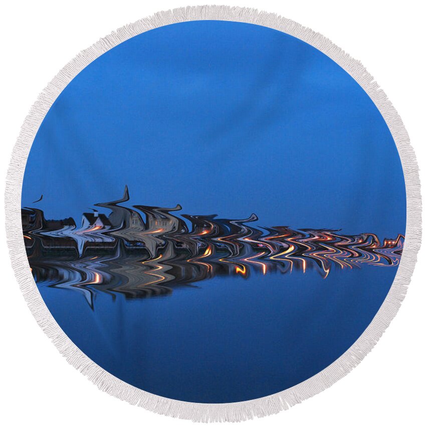 Seascape Round Beach Towel featuring the photograph Promenade in Blue by Spikey Mouse Photography