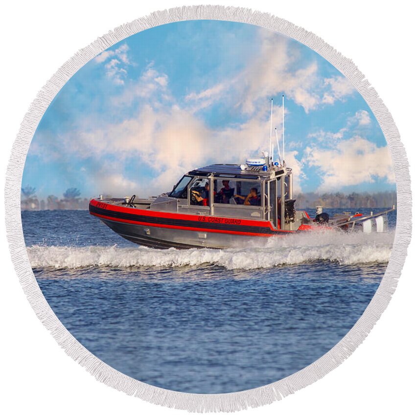Coast Round Beach Towel featuring the photograph Protecting Our Waters - Coast Guard by Kim Hojnacki