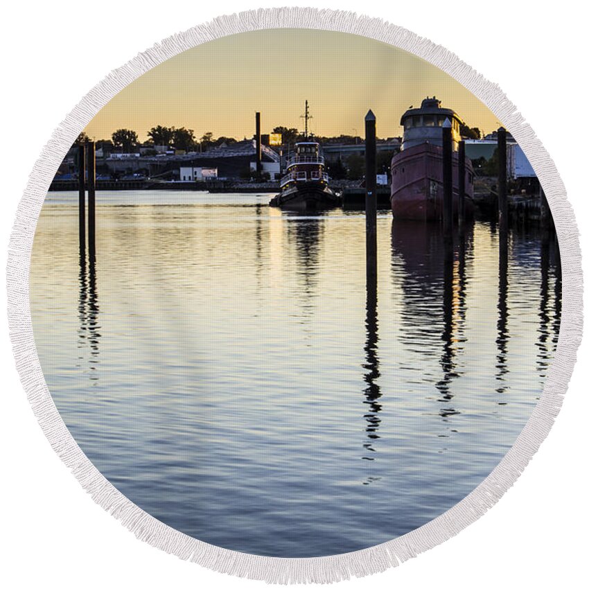 Andrew Pacheco Round Beach Towel featuring the photograph Providence Waterfront by Andrew Pacheco